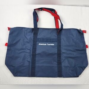 American Tourister Large Tote Travel Shoulder Carry On Duffel Bag Blue Red